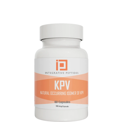 Integrative Peptides KPV 60 Capsules bottle front with white and orange label showing product name and dosage
