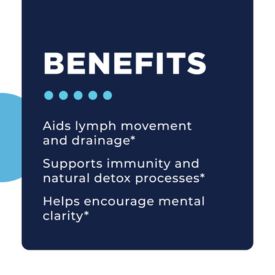 CellCore Biosciences LymphActiv benefits graphic highlighting lymph drainage, immune support, detox, and mental clarity