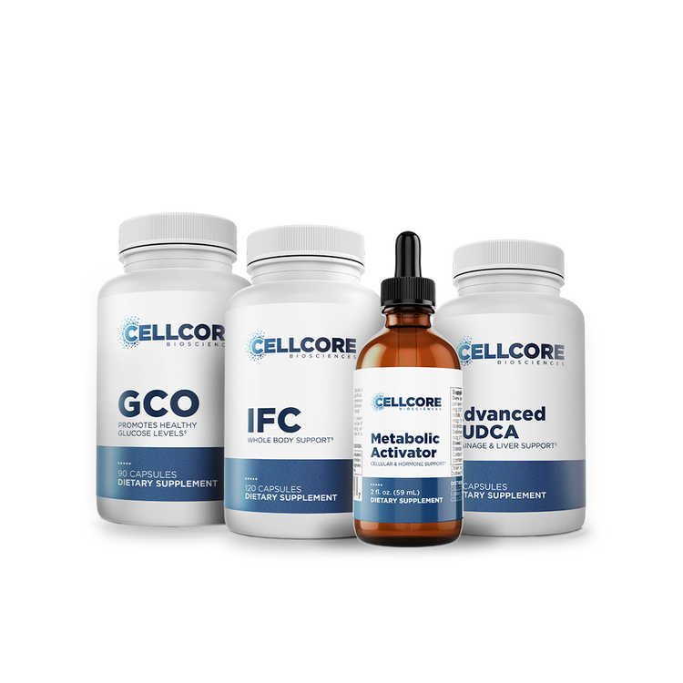 CellCore Biosciences Metabolic Support Bundle with GCO, IFC, Advanced TUDCA capsules and Metabolic Activator dropper bottle