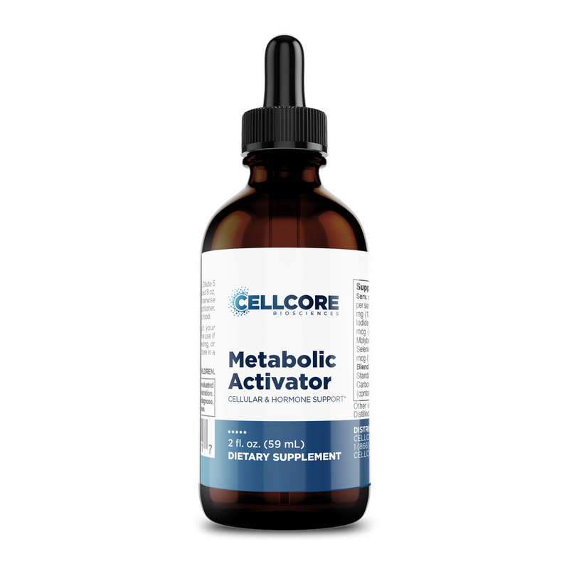 CellCore Biosciences Metabolic Activator 2 oz brown glass dropper bottle with white and blue front label