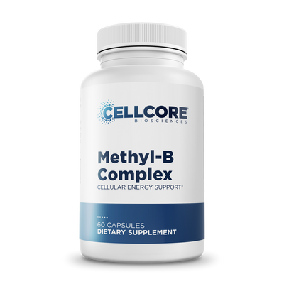 CellCore Biosciences Methyl-B Complex 60 capsules bottle front with white label and blue accent band