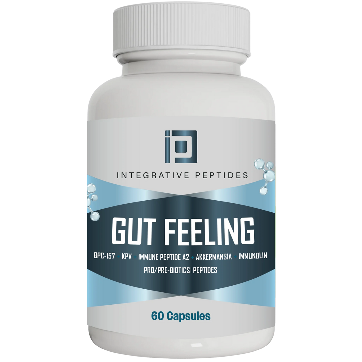 Integrative Peptides Gut Feeling Support 60 capsules bottle front with blue and white label design