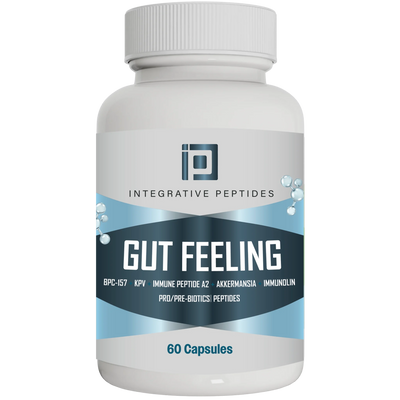 Integrative Peptides Gut Feeling Support 60 capsules bottle front with blue and white label design