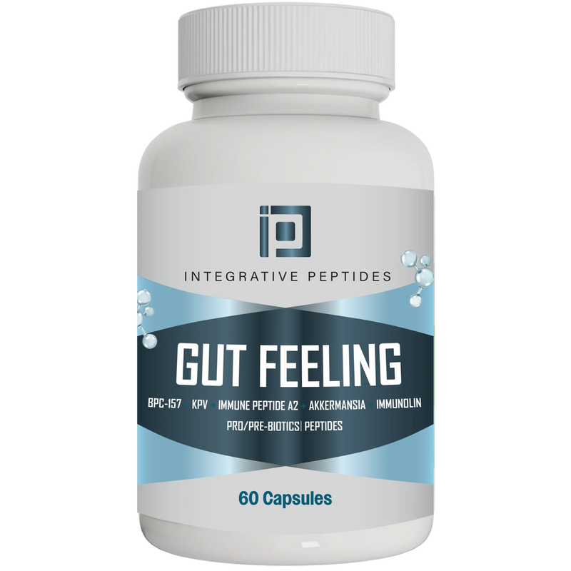 Integrative Peptides Gut Feeling Support 60 capsules bottle front with blue and white label design