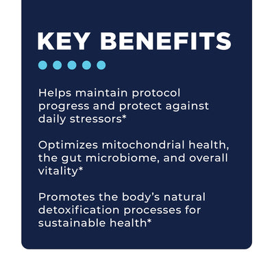 CellCore Biosciences Optimize B Bundle lifestyle graphic listing key benefits and detox, gut, and mitochondrial health support