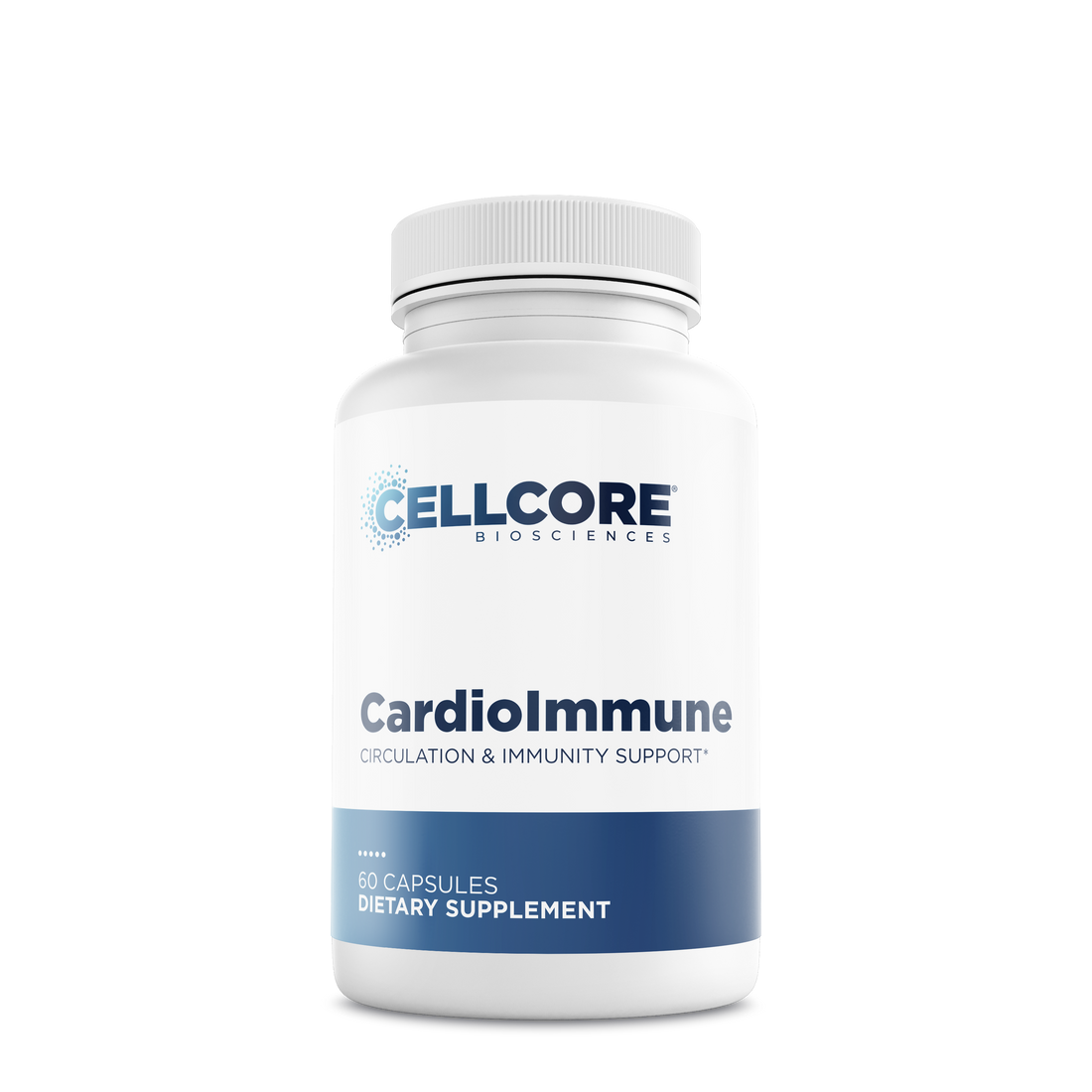 CellCore Biosciences CardioImmune 60 capsules bottle, white with blue label for circulation and immunity support