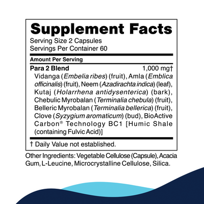 CellCore Biosciences Para 2 120 Capsules supplement facts label listing herbal Para 2 Blend ingredients and other excipients