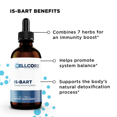 CellCore Biosciences IS-BART Immune System Support 4 fl oz dropper bottle with benefits text on white background