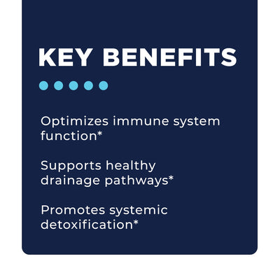 CellCore Phase 5 Deeper Immune Support benefits graphic listing immune, drainage, and detox support on a dark blue background