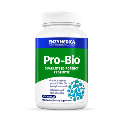 Enzyme Science Pro-Bio 30 Capsules bottle front, green and white probiotic supplement label with blue accents