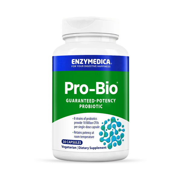 Enzyme Science Pro-Bio 30 Capsules bottle front, green and white probiotic supplement label with blue accents