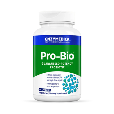 Enzyme Science Pro-Bio 90 Capsules bottle front with green and blue probiotic label and vegetarian dietary supplement text