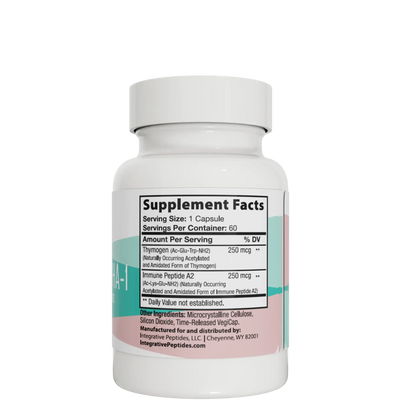 Integrative Peptides Thymogen Alpha-1 60 Capsules bottle showing detailed Supplement Facts label on white packaging
