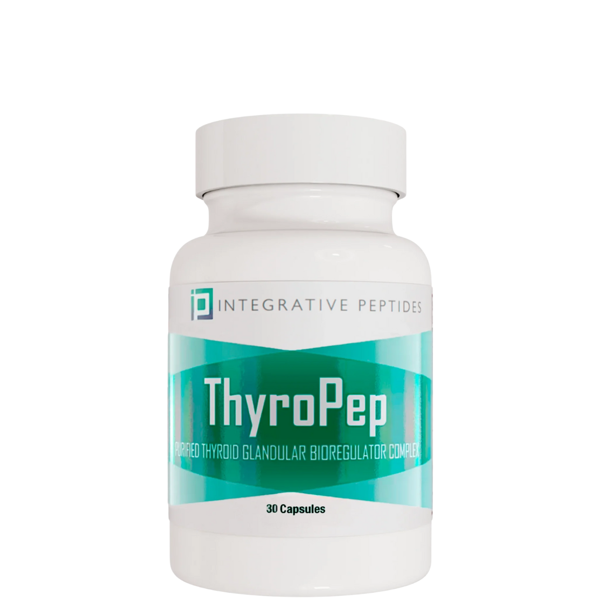 Integrative Peptides ThyroPeP 30 Capsules bottle front with teal and white label on a white plastic container