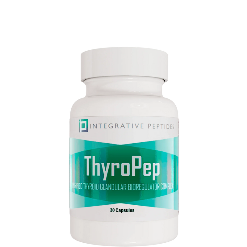 Integrative Peptides ThyroPeP 30 Capsules bottle front with teal and white label on a white plastic container