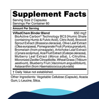 CellCore Biosciences ViRadChem Binder 120 Capsules supplement facts label listing ingredients and serving size details