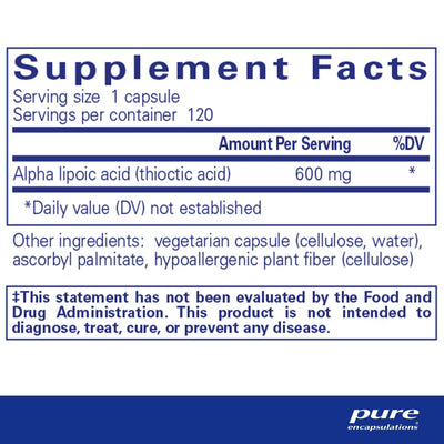 Pure Encapsulations Alpha Lipoic Acid 600 mg – High-Potency Antioxidant Support, 120 Capsules