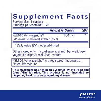 Pure Encapsulations Ashwagandha 500 mg – Stress Resilience Support, 120 Capsules
