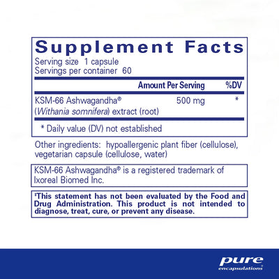 Pure Encapsulations Ashwagandha 500 mg – Stress Resilience Herbal Extract, 60 Capsules
