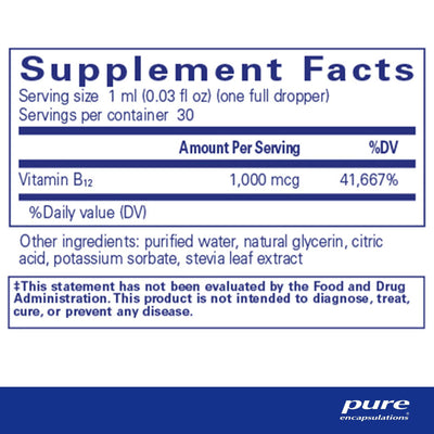 Pure Encapsulations B12 Liquid 1,000 mcg – Methylcobalamin B12 Liquid, 30 mL