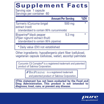 Pure Encapsulations Curcumin 500 with BioPerine 500 mg – Joint and Antioxidant Support, 60 Capsules