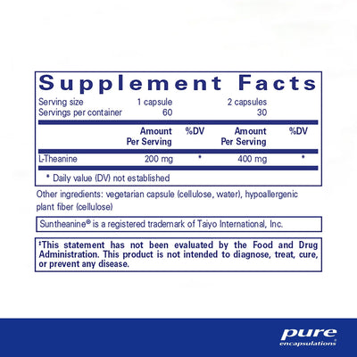 Pure Encapsulations L-Theanine – Relaxation & Focus Support, 60 Capsules