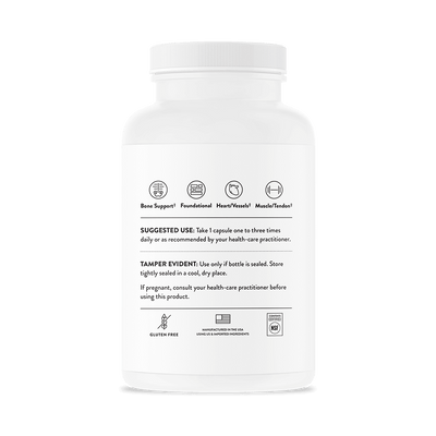 Thorne Magnesium Citramate 90 Capsules bottle back label showing usage directions and gluten-free, NSF-certified icons