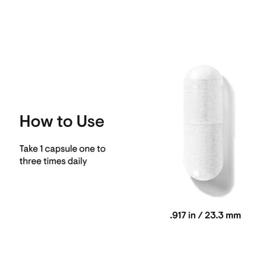 Thorne Magnesium Citramate white capsule with usage directions and size .917 in / 23.3 mm on a clean white background