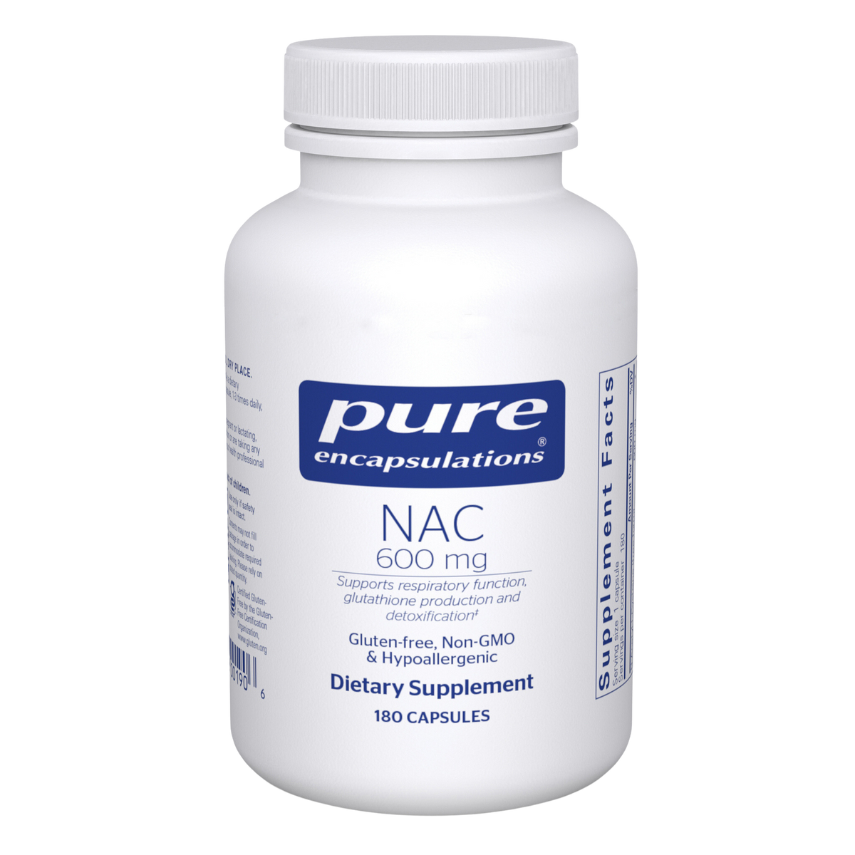Pure Encapsulations NAC (N-Acetyl-L-Cysteine) 600 mg – Glutathione Precursor Support, 180 Capsules