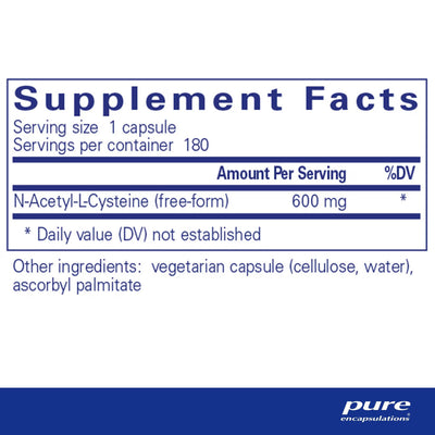 Pure Encapsulations NAC (N-Acetyl-L-Cysteine) 600 mg – Glutathione Precursor Support, 180 Capsules