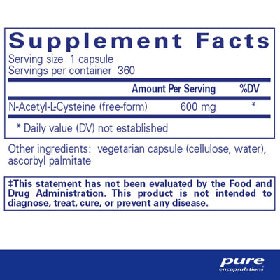 Pure Encapsulations NAC N-Acetyl-L-Cysteine 600 mg – Antioxidant and Liver Support, 360 Capsules