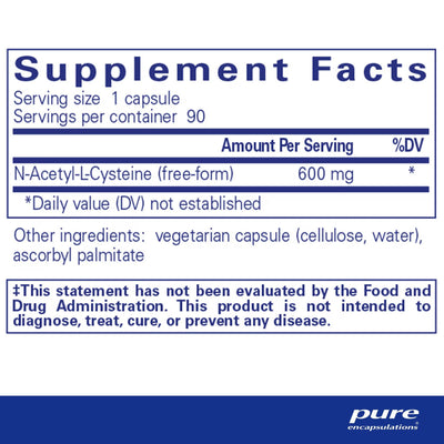 Pure Encapsulations NAC N-Acetyl-L-Cysteine 600 mg – Antioxidant and Liver Support, 90 Capsules