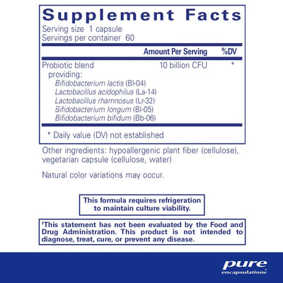 Pure Encapsulations Probiotic-5 Dairy-Free 10 Billion CFU – Daily Gut Flora Support, 60 Capsules