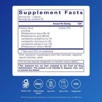 Pure Encapsulations PureProbiotic Allergen Free 5 Billion CFU – Hypoallergenic Probiotic Formula, 60 Capsules