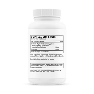 Thorne Quercetin Complex 60 Capsules bottle back showing supplement facts and ingredient list on white label