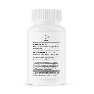 Thorne Advanced Iron Complex 60 Capsules bottle back label with usage directions and supplement disclaimers