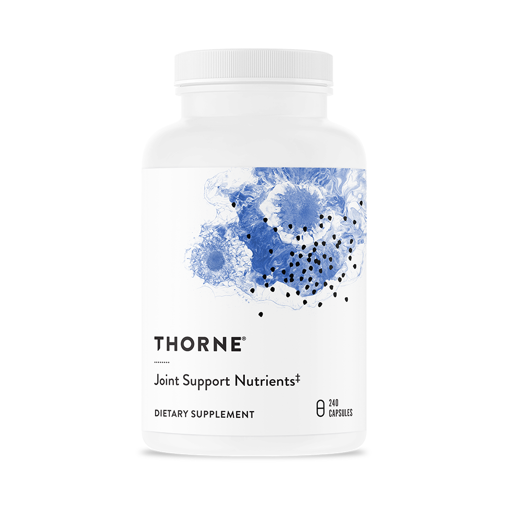 Thorne Joint Support Nutrients 240 capsules bottle front with white label and blue abstract design