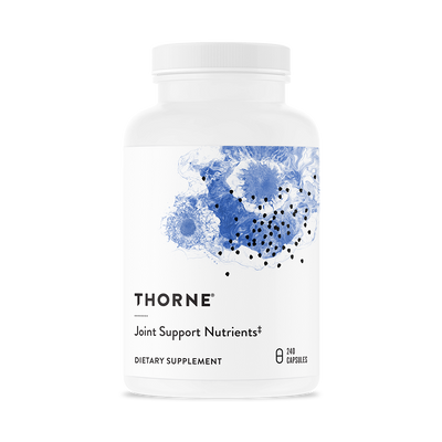 Thorne Joint Support Nutrients 240 capsules bottle front with white label and blue abstract design