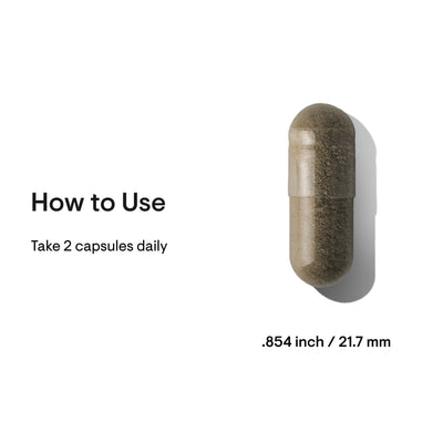 Thorne Advanced Testosterone Support capsule close-up with dosage text “Take 2 capsules daily” and size .854 inch / 21.7 mm