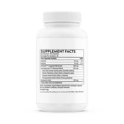 Thorne Radiant Skin Complex 60-capsule bottle back showing supplement facts label and ingredient list on white packaging