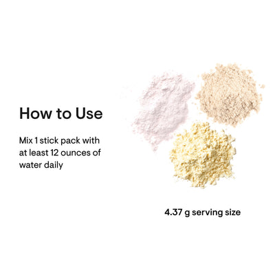 Thorne Daily Electrolytes Variety Pack powders in three colors beside text with mixing directions and 4.37 g serving size.