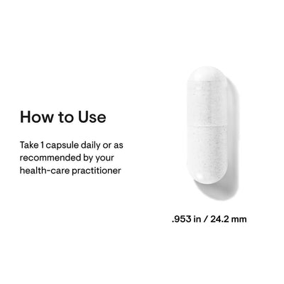 Thorne Niacel 400 single white capsule with usage directions and capsule size text on white background