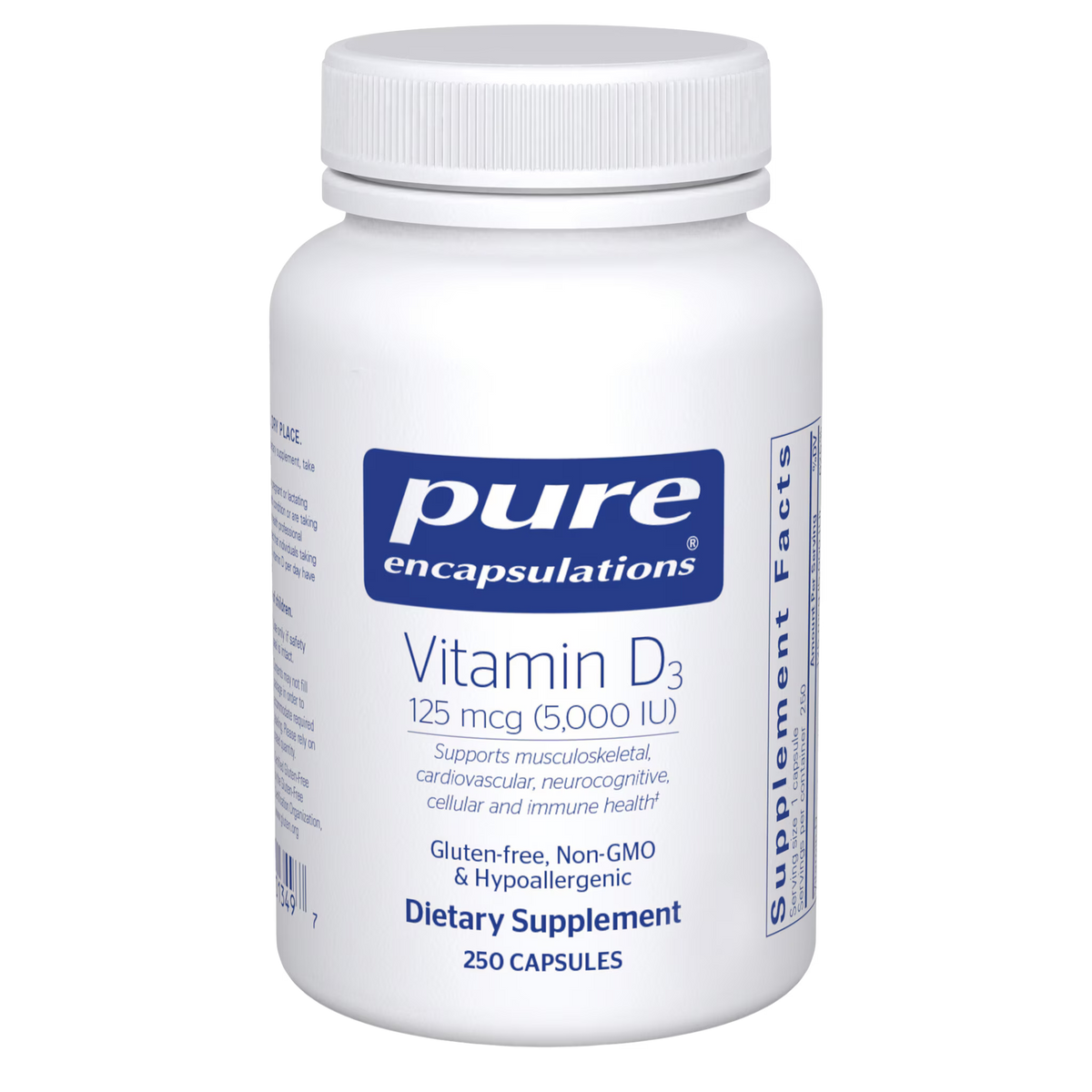 Pure Encapsulations Vitamin D3 5,000 IU (125 mcg) – High-Potency Vitamin D3, 250 Capsules