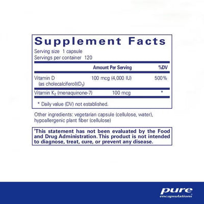Pure Encapsulations Vitamin D3 with K2 – Bone and Cardiovascular Health, 120 Capsules