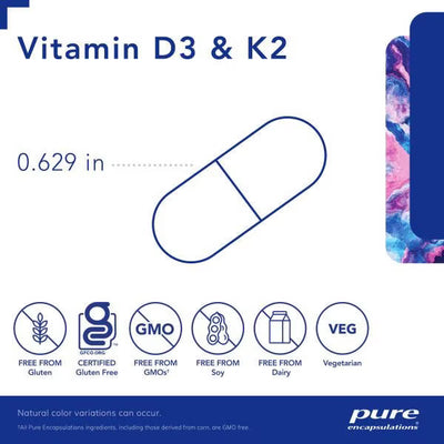 Pure Encapsulations Vitamin D3 with K2 – Bone and Cardiovascular Health, 120 Capsules